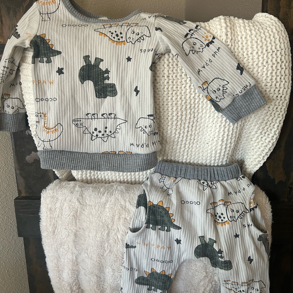 Dinosaur Print Kids Pajamas - Gray